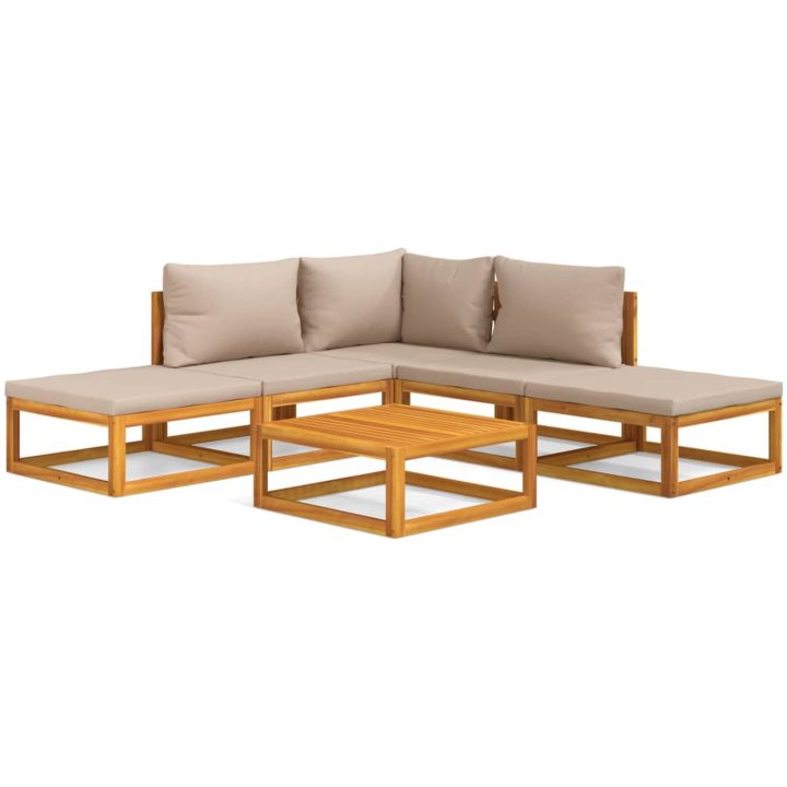 Loungegrupp 6 delar taupe dynor massivt trä vidaXL – bild 2
