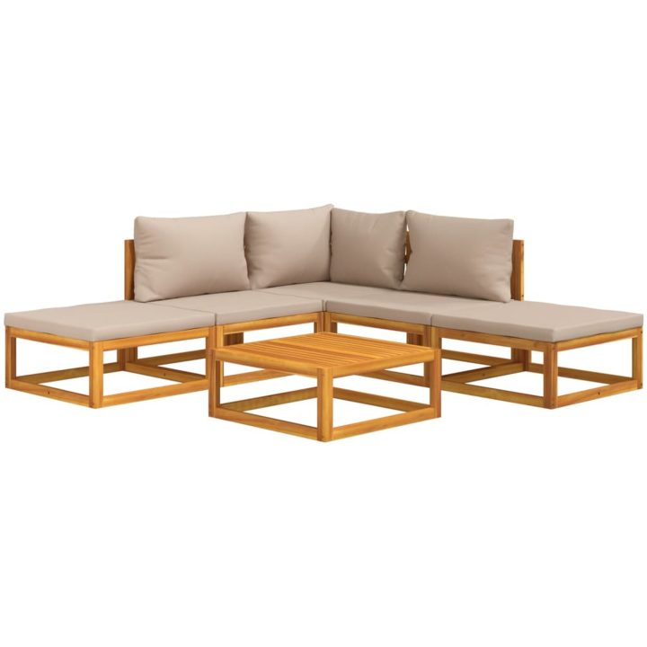 Loungegrupp 6 delar taupe dynor massivt trä vidaXL – bild 3