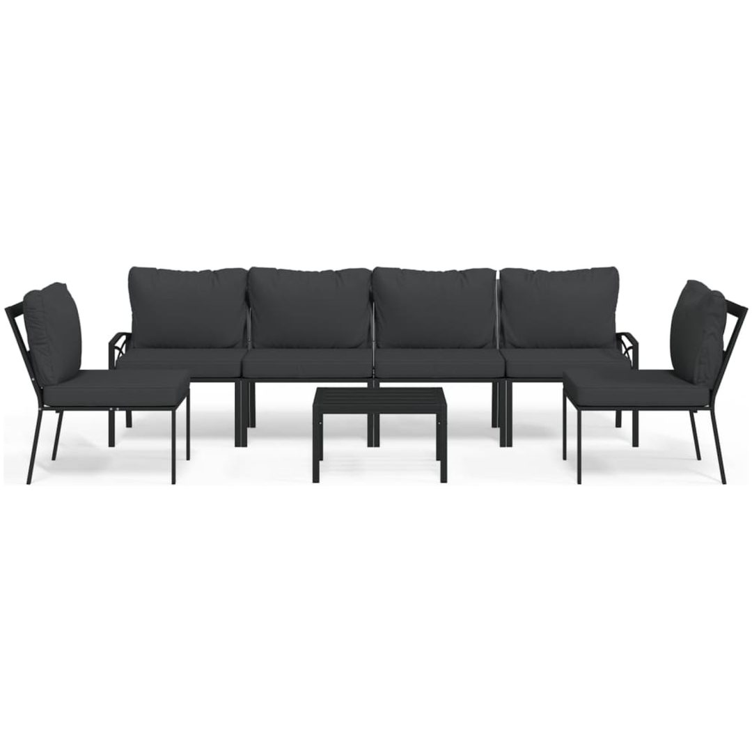 Loungegrupp 7 delar grå dynor stål vidaXL – bild 2