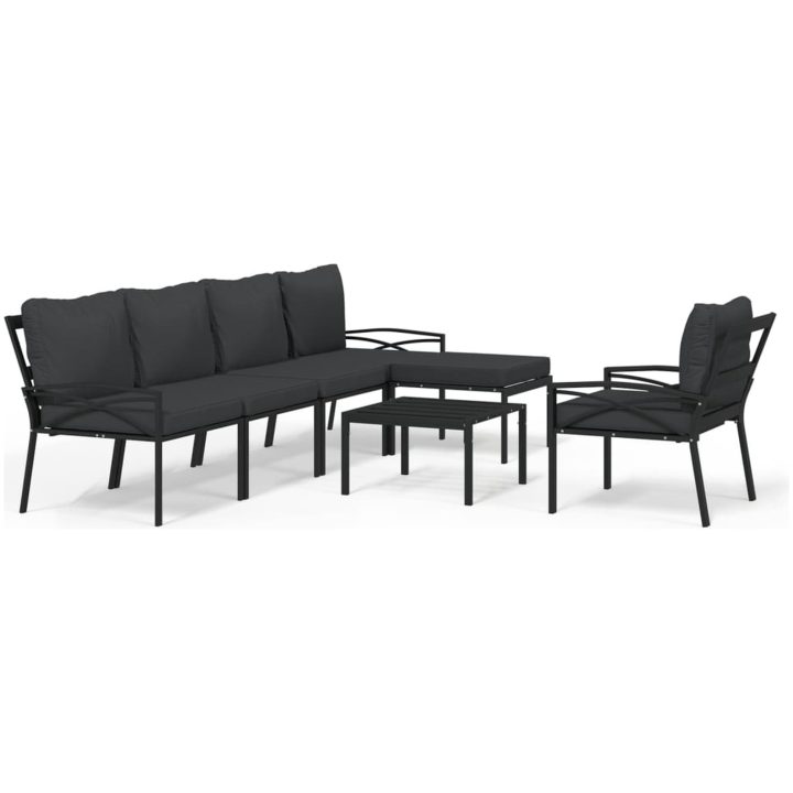 Loungegrupp 7 delar grå dynor stål vidaXL – bild 2