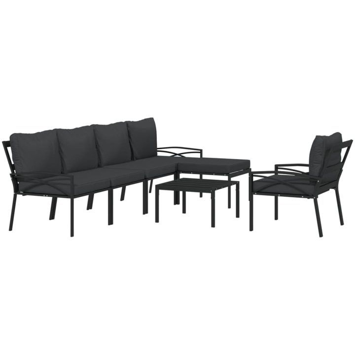 Loungegrupp 7 delar grå dynor stål vidaXL – bild 3