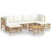 Loungegrupp 7 delar gräddvita dynor bambu vidaXL – miniatyr 2