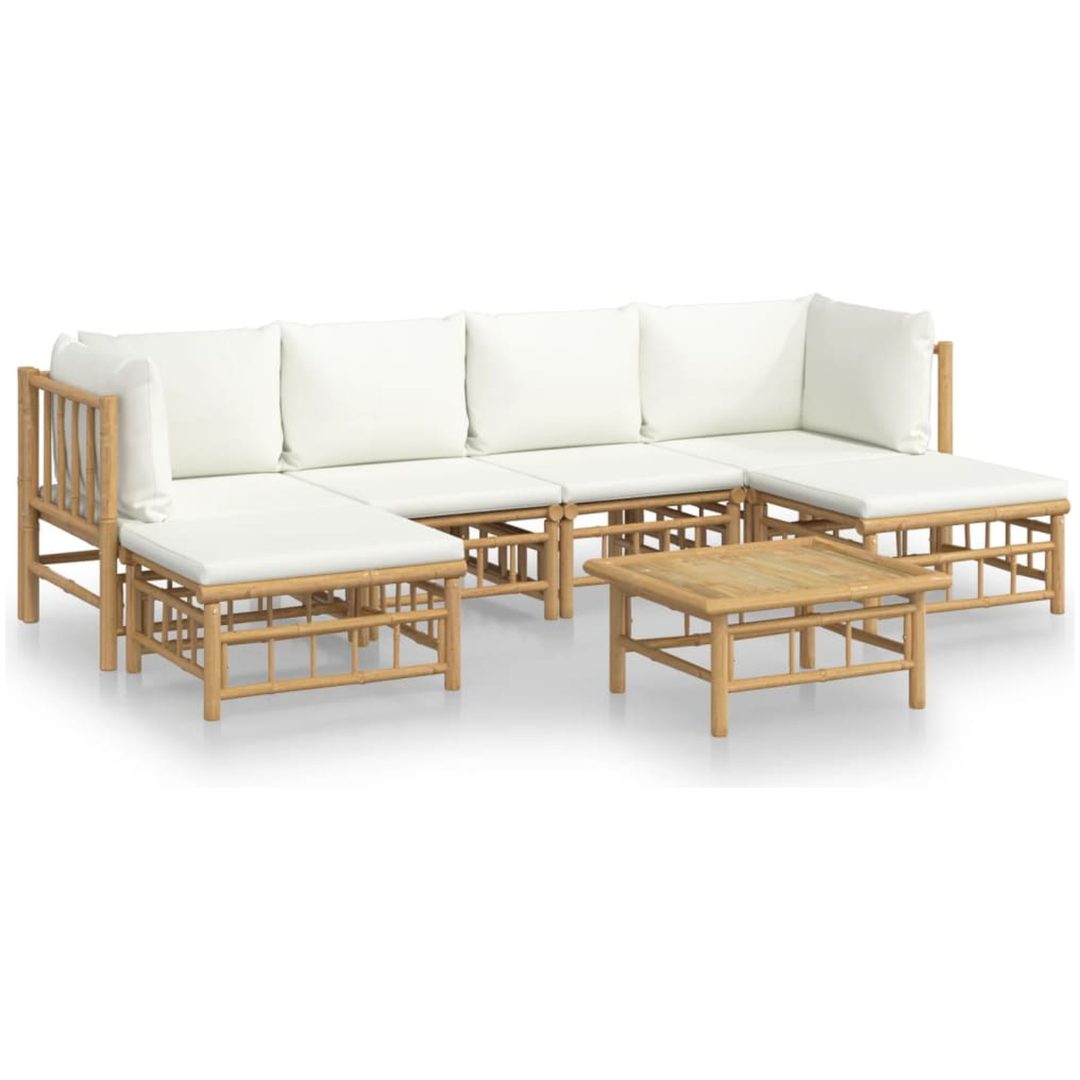 Loungegrupp 7 delar gräddvita dynor bambu vidaXL – bild 2