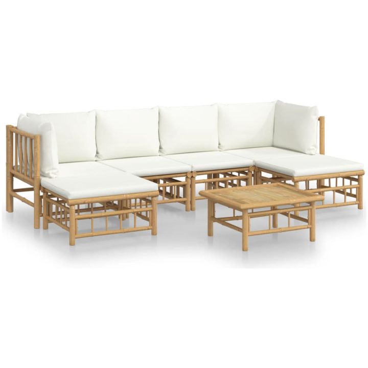 Loungegrupp 7 delar gräddvita dynor bambu vidaXL – bild 2