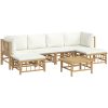 Loungegrupp 7 delar gräddvita dynor bambu vidaXL – miniatyr 3