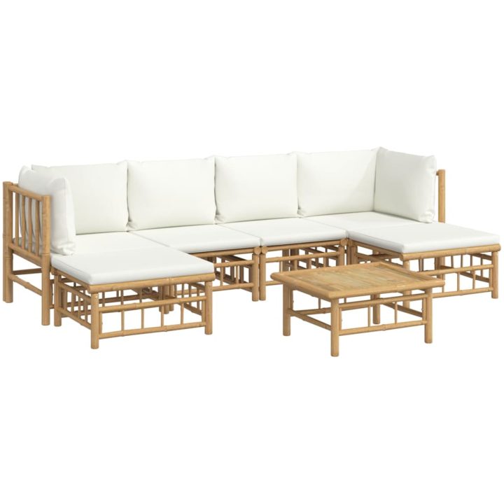 Loungegrupp 7 delar gräddvita dynor bambu vidaXL – bild 3