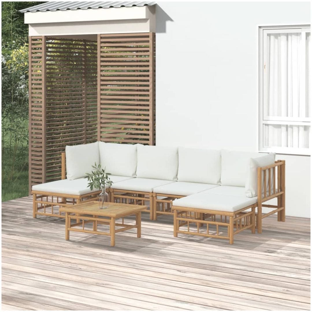 Loungegrupp 7 delar gräddvita dynor bambu vidaXL