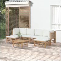 Loungegrupp 7 delar gräddvita dynor bambu vidaXL