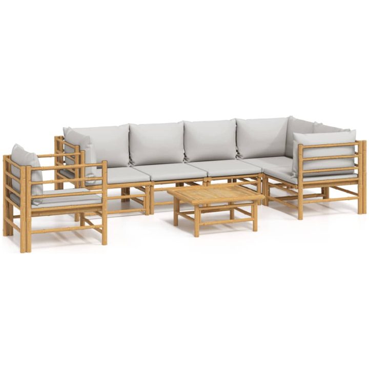 Loungegrupp 7 delar ljusgråa dynor bambu vidaXL – bild 2