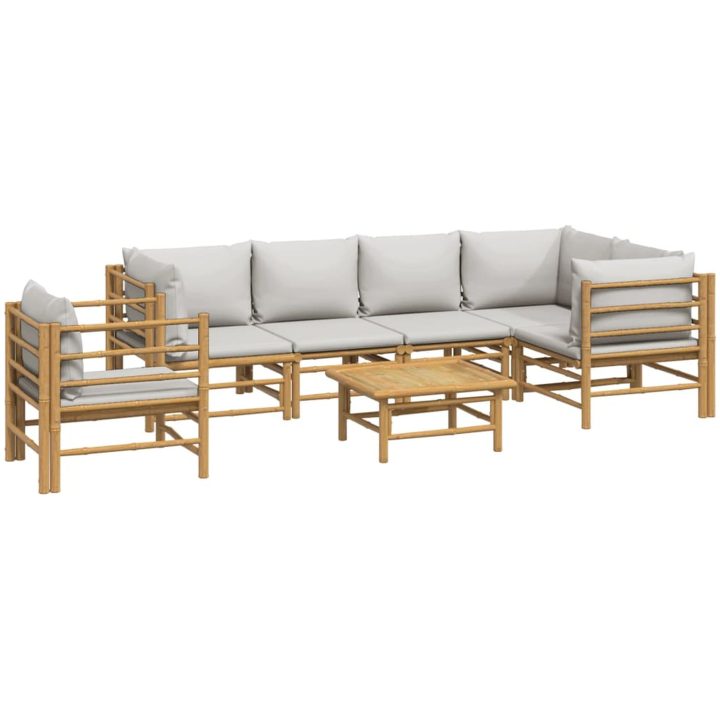 Loungegrupp 7 delar ljusgråa dynor bambu vidaXL – bild 3