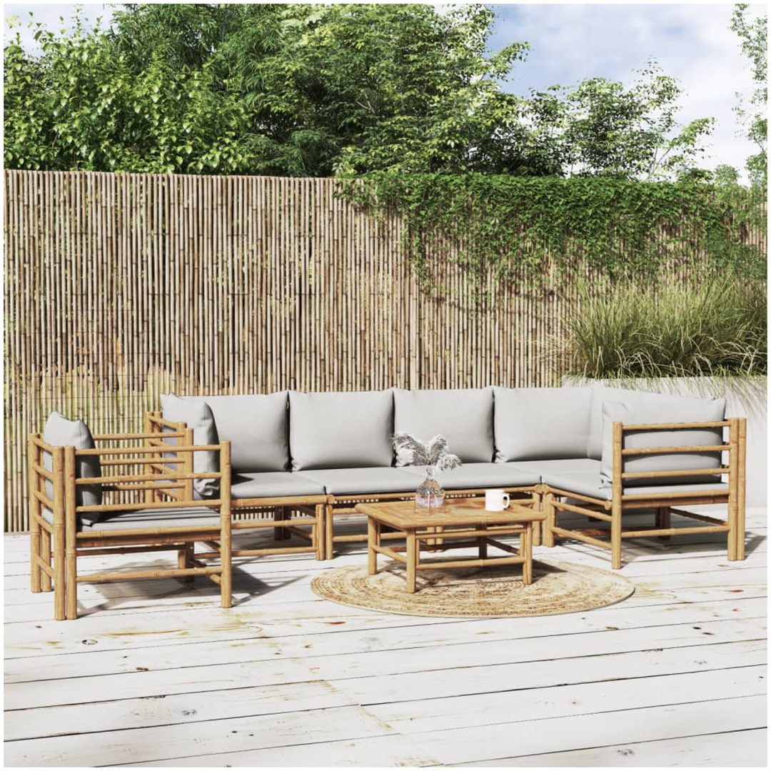 Loungegrupp 7 delar ljusgråa dynor bambu vidaXL