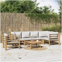 Loungegrupp 7 delar ljusgråa dynor bambu vidaXL