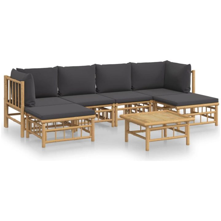 Loungegrupp 7 delar mörkgrå dynor bambu vidaXL – bild 2