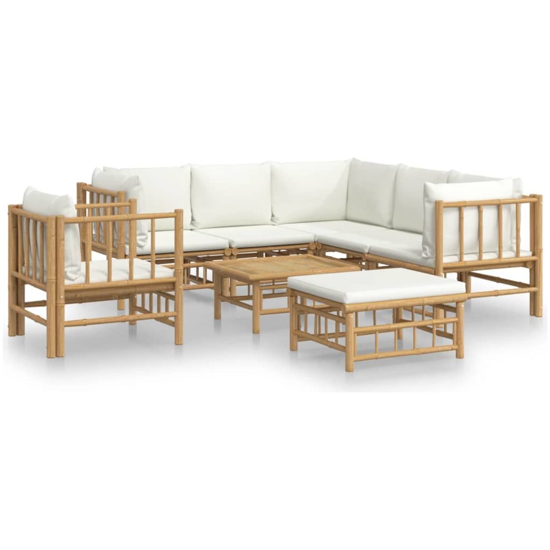 Loungegrupp 8 delar gräddvita dynor bambu vidaXL – bild 2
