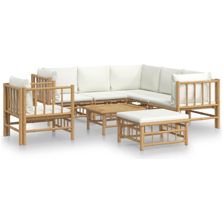 Loungegrupp 8 delar gräddvita dynor bambu vidaXL – bild 2