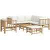 Loungegrupp 8 delar gräddvita dynor bambu vidaXL – miniatyr 3