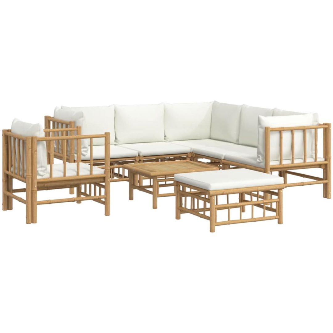 Loungegrupp 8 delar gräddvita dynor bambu vidaXL – bild 3