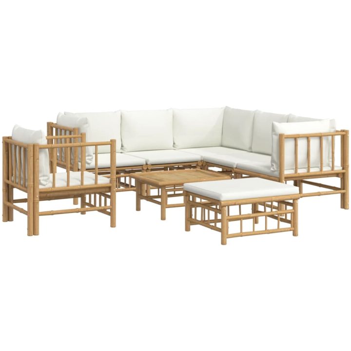 Loungegrupp 8 delar gräddvita dynor bambu vidaXL – bild 3