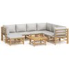 Loungegrupp 8 delar ljusgråa dynor bambu vidaXL – miniatyr 2