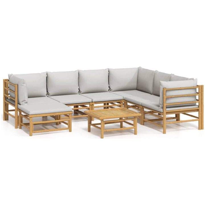 Loungegrupp 8 delar ljusgråa dynor bambu vidaXL – bild 2