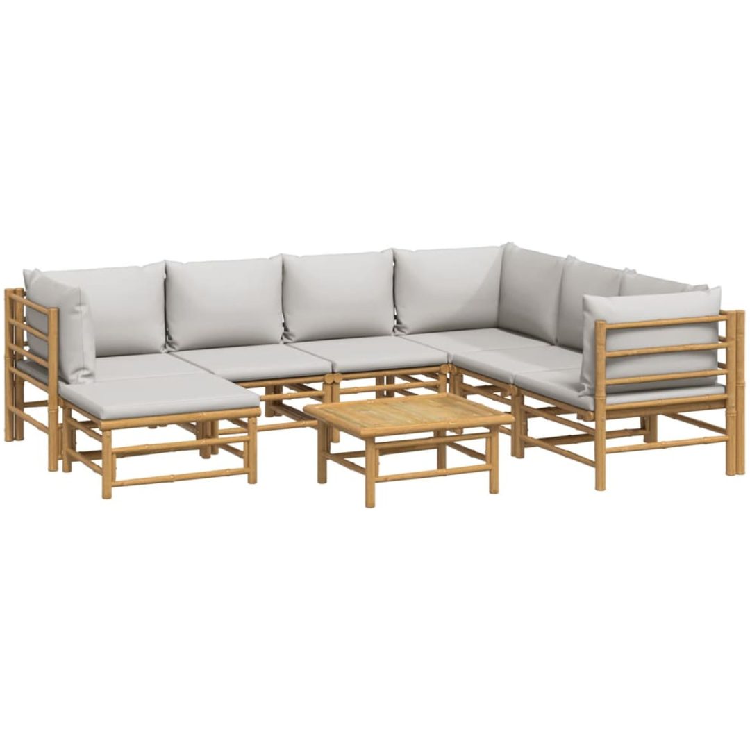 Loungegrupp 8 delar ljusgråa dynor bambu vidaXL – bild 3