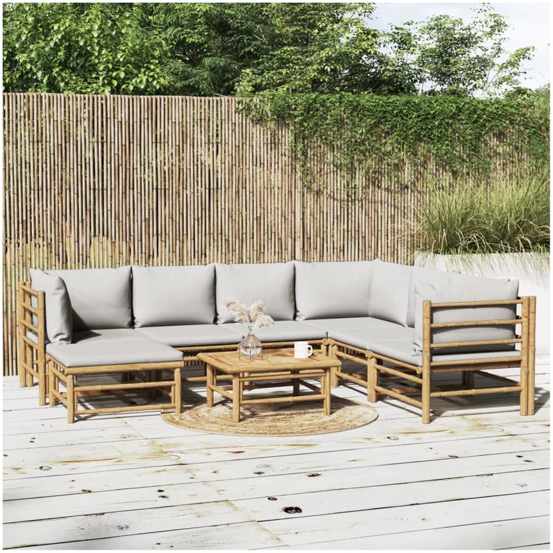 Loungegrupp 8 delar ljusgråa dynor bambu vidaXL