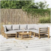 Loungegrupp 8 delar ljusgråa dynor bambu vidaXL
