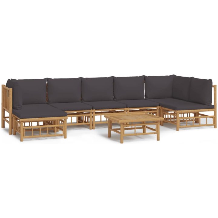 Loungegrupp 8 delar mörkgrå dynor bambu vidaXL – bild 2