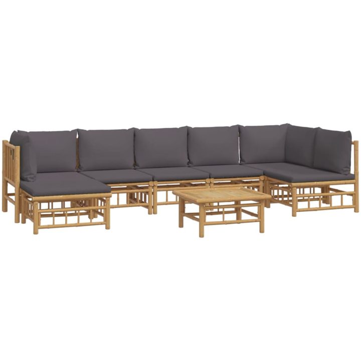 Loungegrupp 8 delar mörkgrå dynor bambu vidaXL – bild 3