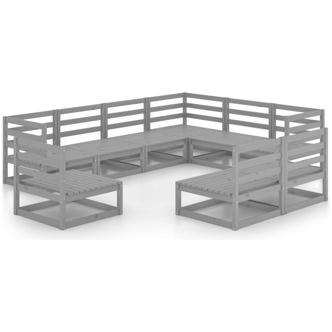 Loungegrupp 9 delar grå massiv furu vidaXL – bild 2