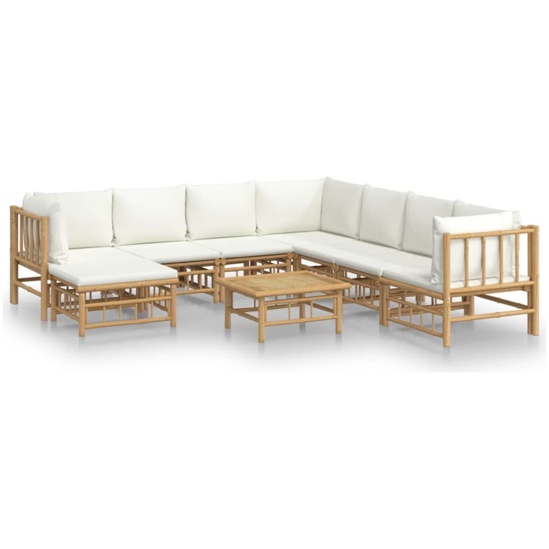 Loungegrupp 9 delar gräddvita dynor bambu vidaXL – bild 2