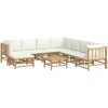 Loungegrupp 9 delar gräddvita dynor bambu vidaXL – miniatyr 3