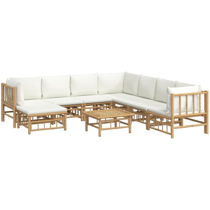 Loungegrupp 9 delar gräddvita dynor bambu vidaXL – bild 3