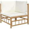 Loungegrupp 9 delar gräddvita dynor bambu vidaXL – miniatyr 4