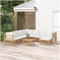 Loungegrupp 9 delar gräddvita dynor bambu vidaXL