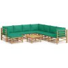 Loungegrupp 9 delar gröna dynor bambu vidaXL – miniatyr 2