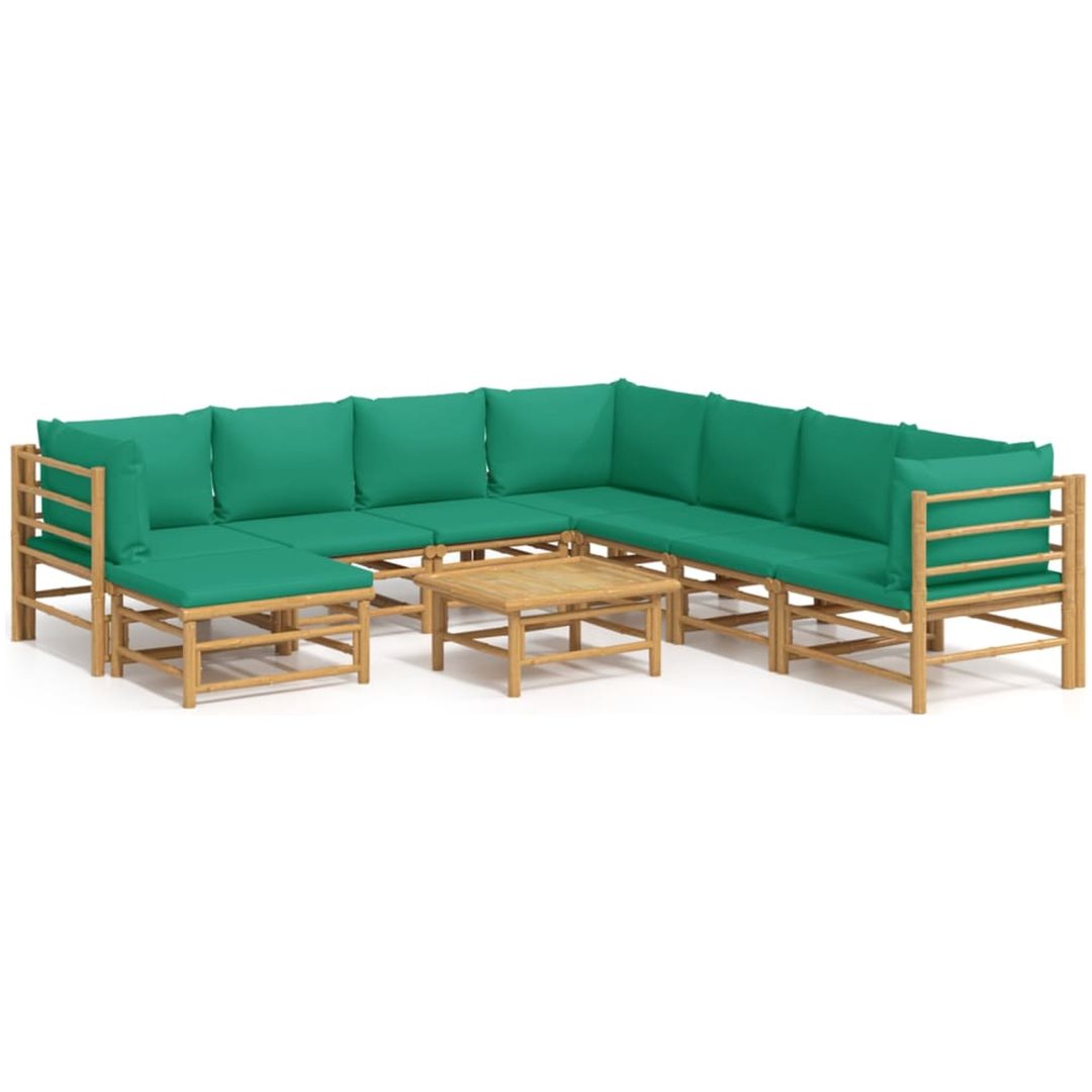 Loungegrupp 9 delar gröna dynor bambu vidaXL – bild 2
