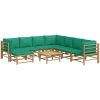 Loungegrupp 9 delar gröna dynor bambu vidaXL – miniatyr 3