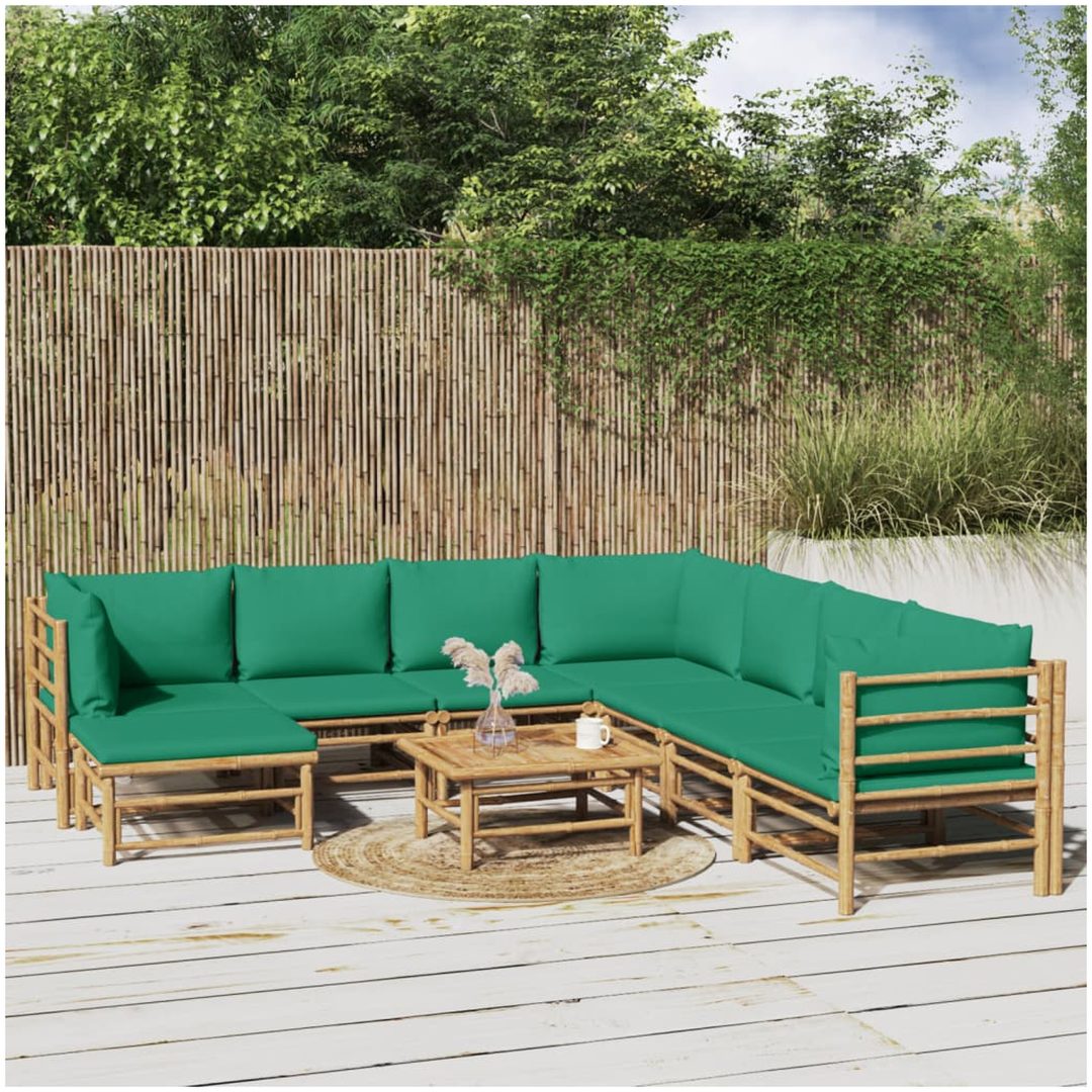 Loungegrupp 9 delar gröna dynor bambu vidaXL