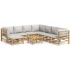 Loungegrupp 9 delar ljusgråa dynor bambu vidaXL – miniatyr 2
