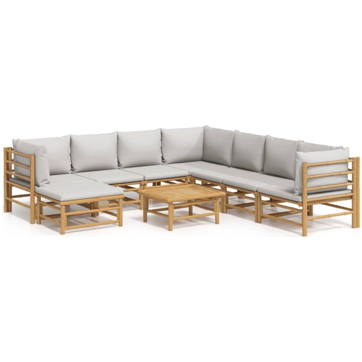 Loungegrupp 9 delar ljusgråa dynor bambu vidaXL – bild 2