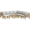 Loungegrupp 9 delar ljusgråa dynor bambu vidaXL – miniatyr 3