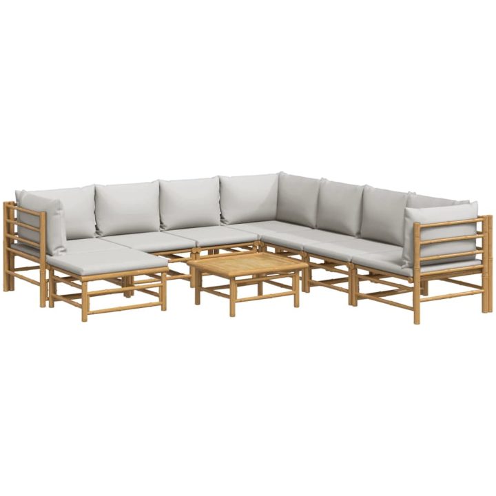 Loungegrupp 9 delar ljusgråa dynor bambu vidaXL – bild 3