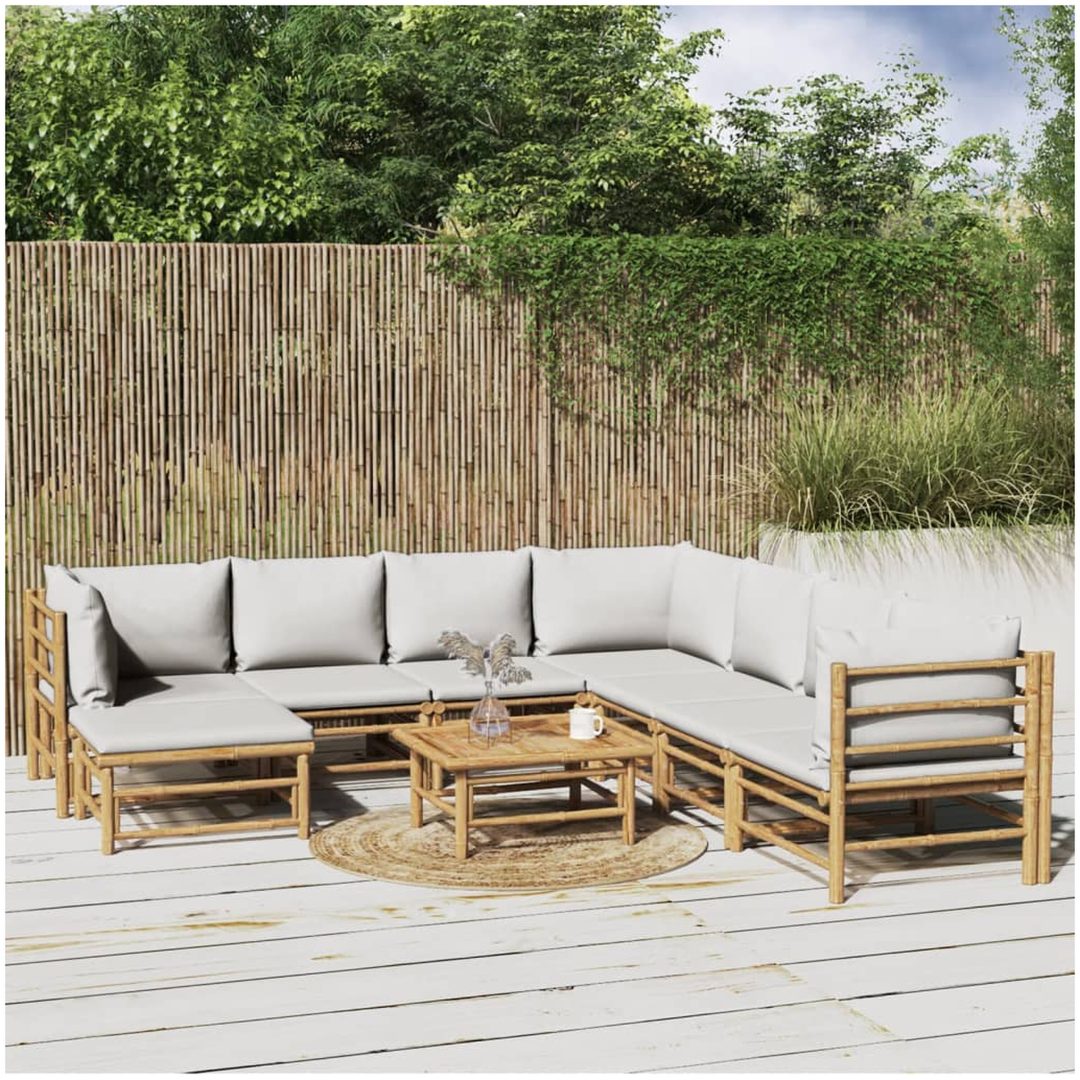 Loungegrupp 9 delar ljusgråa dynor bambu vidaXL