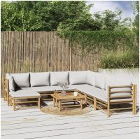 Loungegrupp 9 delar ljusgråa dynor bambu vidaXL