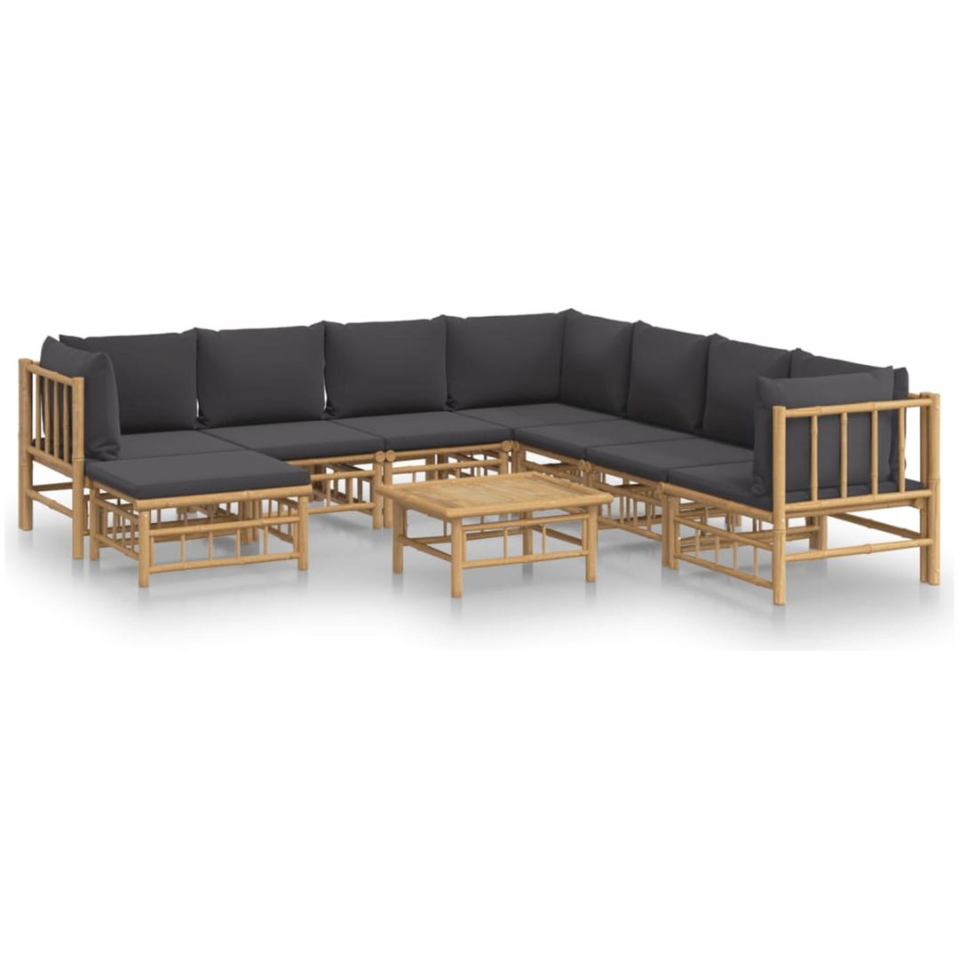 Loungegrupp 9 delar mörkgrå dynor bambu vidaXL – bild 2