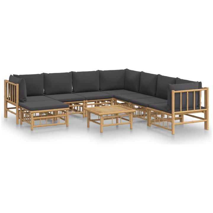 Loungegrupp 9 delar mörkgrå dynor bambu vidaXL – bild 2