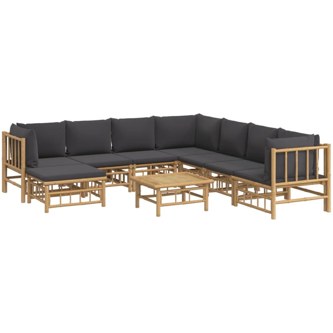 Loungegrupp 9 delar mörkgrå dynor bambu vidaXL – bild 3