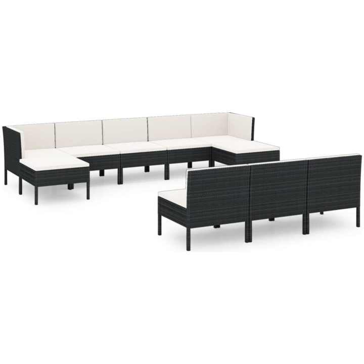 Loungegrupp för trädgården 10 delar m. dynor konstrotting svart vidaXL – bild 2