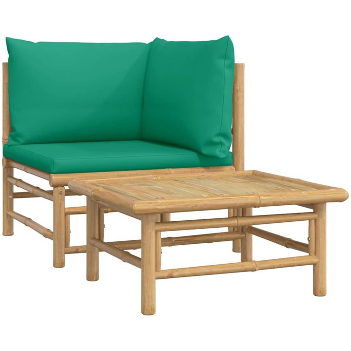 Loungegrupp för trädgården 2 delar gröna dynor bambu vidaXL – bild 2